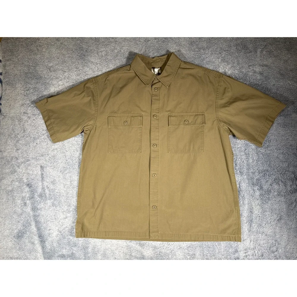 HM Relaxed Fit Short Sleeve Button Down Shirt Mens‎ XXL Tan Cotton P/N 1048599 5
